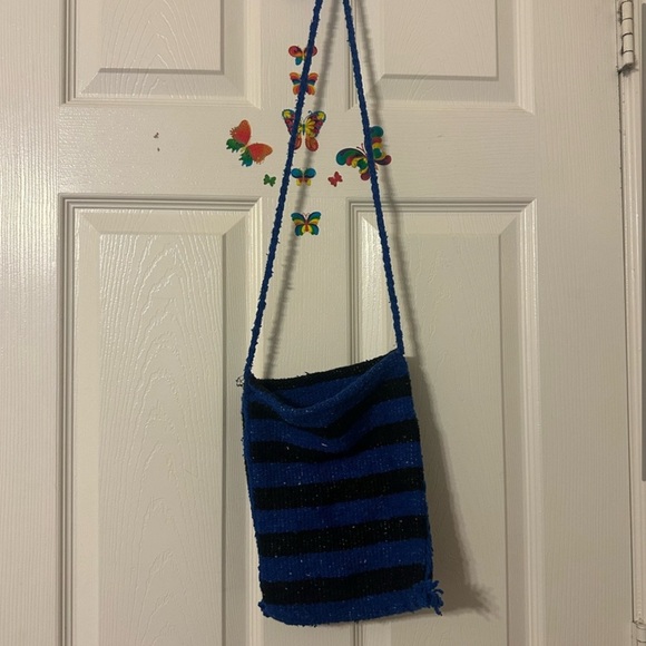 Blue and Black Striped Shoulder Bag - Picture 1 of 3